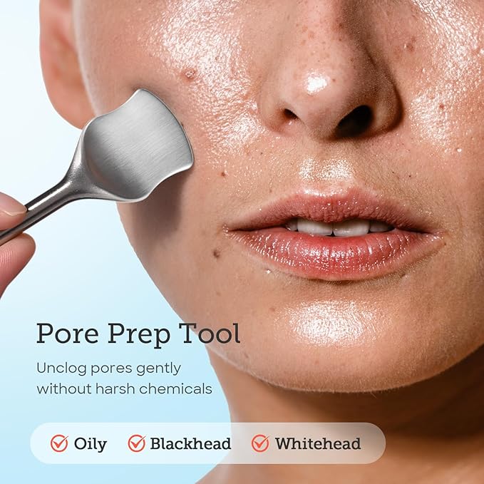 LitBear Pore Prep Tool, Blackhead Remover Pimple Popper Tool Kit, Stainless Steel Blackhead Extractions Tool for Acne, Whitehead Popping, Blemish, Comedone, Pink