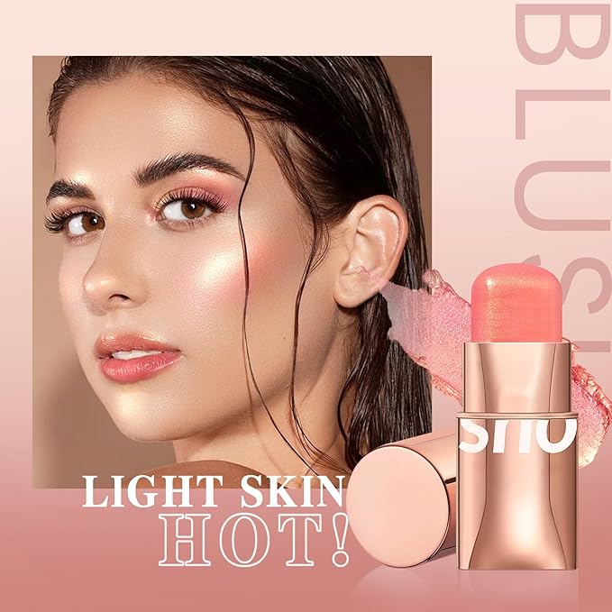 Blush Stick for Cheeks Makeup,Waterproof Cream Blush Face Stick Multi-Use Lip and Cheek Tint,Matte Shimmer Finish Lightweight Easy to Blend Natural Cream Blusher Makeup for All Skin Tones