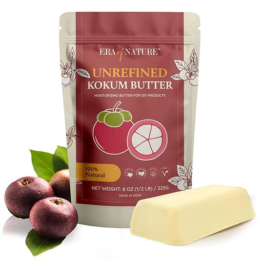 era of nature Kokum Butter Raw - 8 oz (1/2lb) – Natural Butter for Body Butters, Lotion Bars, Lip Balm, Soap Making – Blends Well with Shea or Cocoa Butter – For Stretch Marks, Scars, Pregnancy Care