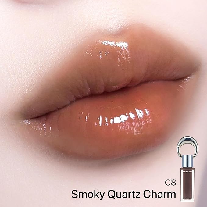 ENTROPY Makeup 2-in-1 Charm Shiny Glowy Lip & Cheek Gloss Tint Keychain, High Pigment Glossy Lip Color & Plumping Gloss, C8 Smoky Quartz Charm