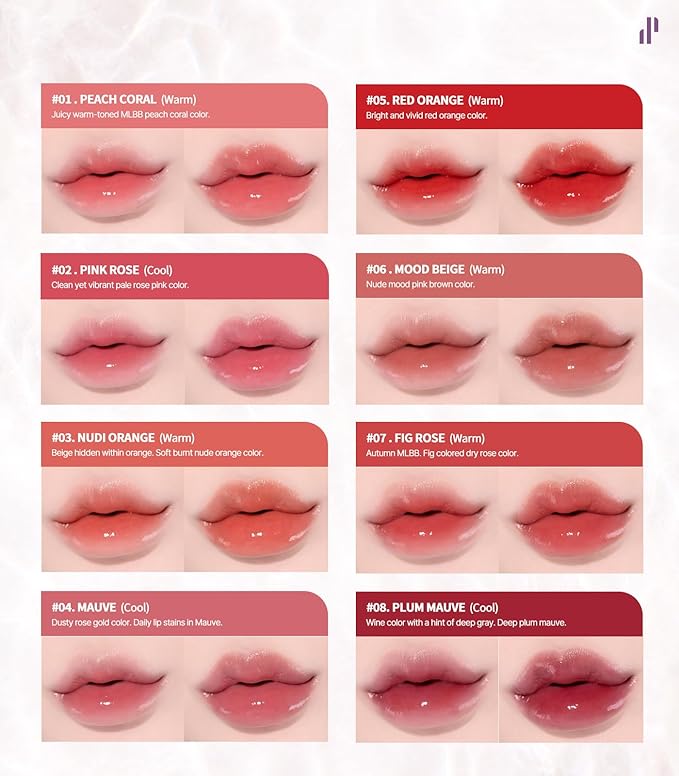 Heart Percent Dote On Mood Pure Glow Tint, Watery & Lightweight Moisturizing Lip Stain Long Lasting Liquid Lipstick 6.8g, #14. Magenta Dew