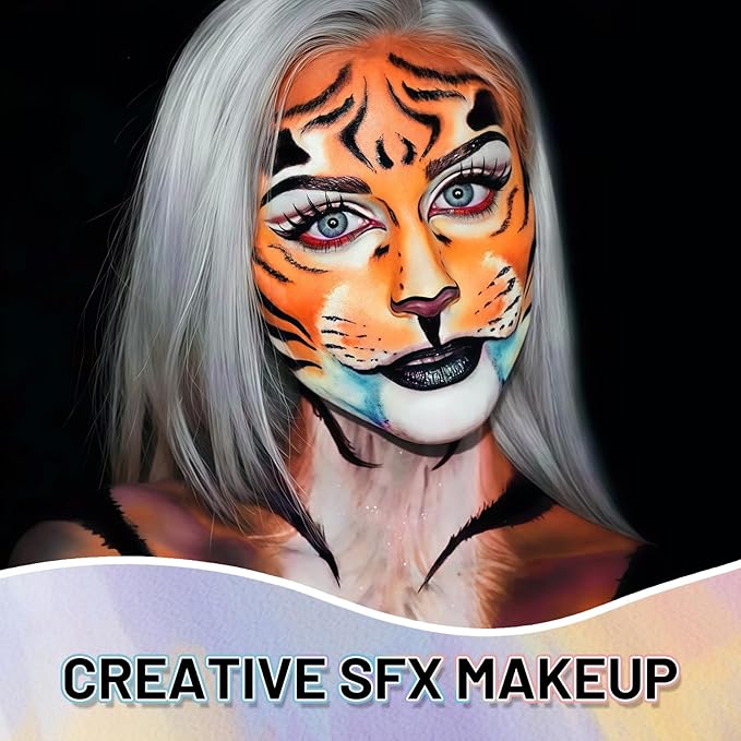 Orange Water Based Face Body Paint, 2.37 OZ Large Tube Full Coverage Face Paint for Tiger Pumpkin Cosplay, Washable Orange Body Painting Cream for Adult Carnival Halloween SFX Makeup