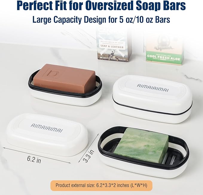 Shampoo Bar Holder Travel Case, Large Soap Holder for 5 oz/10 oz Oversized Bars, Durable & Versatile Storage Soap Container with Drainage Layer (1 Pack, White Style A-Large)