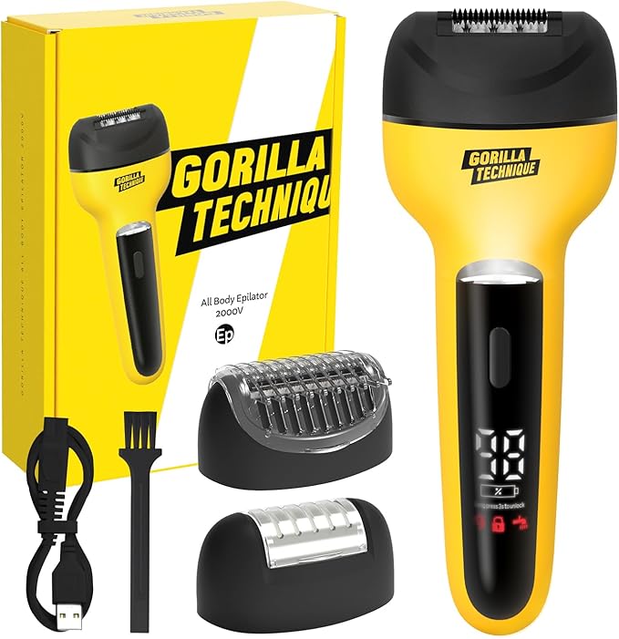 Gorilla Technique 3-in-1 Epilator 2000V, Facial & Body Hair Removal Device, Pain Relief Roller, Cordless Rechargeable Electric Tweezers & Shaver & Callus Remover, Women & Men, Korean Skin Care - 2000V