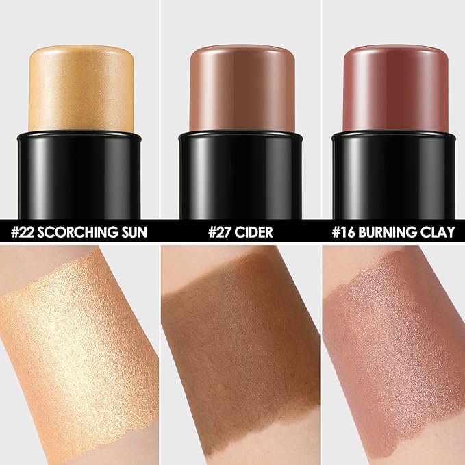 FOCALLURE 3 Pcs Cream Contour Sticks,Shades with Highlighter & Bronzer & Blush,Non-greasy Long-wear Face Contouring Pen,Easy to Sculpt the Face and Create a Lightweight Finishing Makeup,MEDIUM-WARM