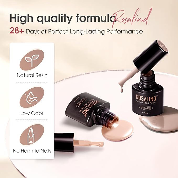 ROSALIND Nude Brown Gel Nail Polish Set, 8 Colors White Nude Brown Gel Polish, Beige Tan Caramel Coffee Gel Polish Collection Nail Art Gift DIY at Home