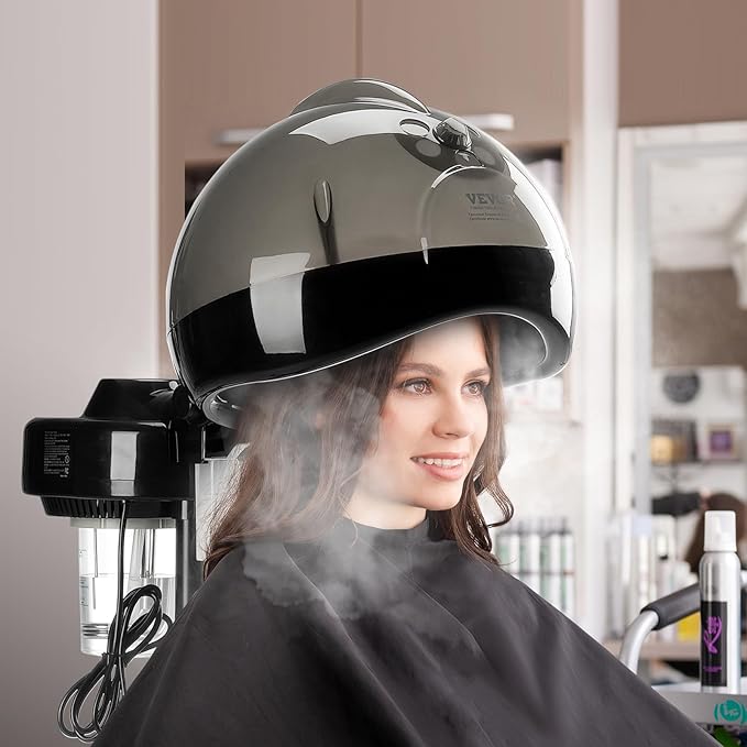 VEVOR Professional Hair Steamer for Deep Conditioning, 11.81-inch Hooded Ionic Hair Steamer with 2 Modes, Height-Adjustable Standing Hair Steamer with Timer, 5 Wheels (2 Lockable) for Salon Home Spa