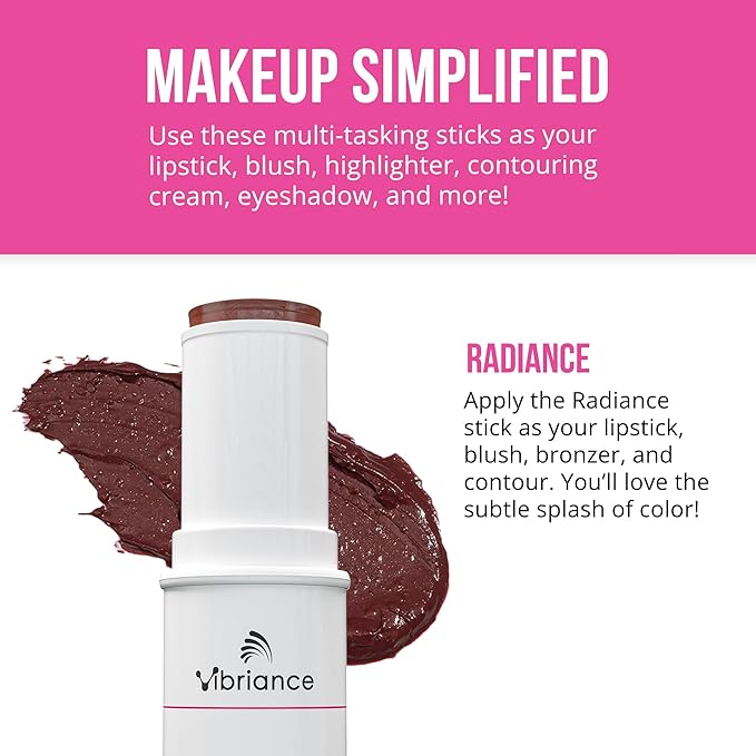 Vibriance Makeup Simplified Radiance Stick - All-in-One Cream Blush, Lipstick, Contour for Mature Skin - Cheek Tint Creme Rouge