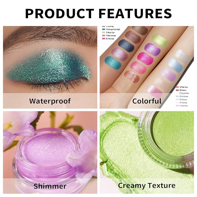 Oulac Teal Eyeshadow Green Glitter Eyeshadow Highly Pigmented Eye Shadow Waterproof & Long Lasting for Women with Moisturizing Formula. Multi-use for Highlighter. 6g (14)