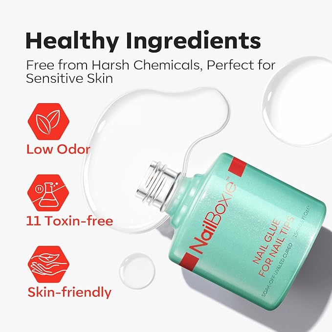 modelones Nail Glue for Nail Tips, 9 in One Glue for Press Ons, Clear Tips, Need U V Light Cured, 15ML