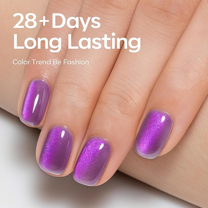 modelones Cat Eye Gel Nail Polish, 6 Colors Purple Pink Glitter Gel Polish Set with Magnet Sparkle Galaxy Series Nail Polish Kit Soak Off Led Nail Art Manicure Salon DIY Gifts