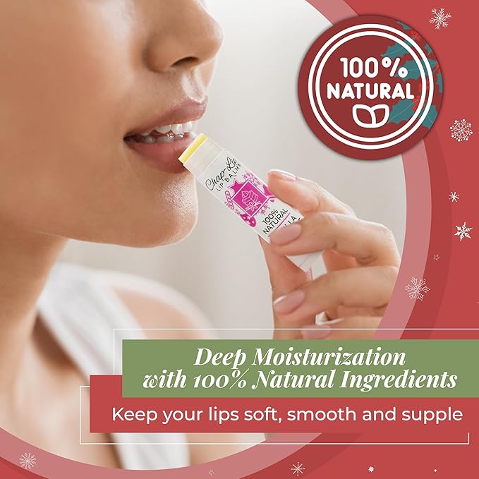 100% Natural Lip Balm Set - Beeswax Natural Christmas Gifts for Her - Ideal Gift for Women - Lip Moisturizer for Dry Lips, Cocoa Butter - Petroleum Free Pack of 8