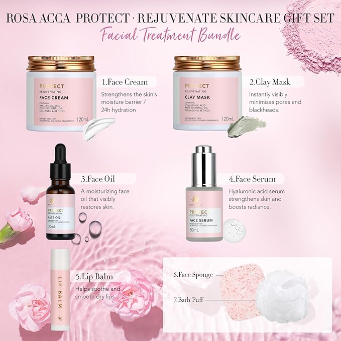 Mother's Day Gift, Spa Gifts 28pcs Rose Facial Skin Care Set for Women, Face Cream, Bath Oil, Serum, Shower Accessories - Bath and Body & Facial Kit - Birthday, Christmas, Valentine's, Bridal Shower