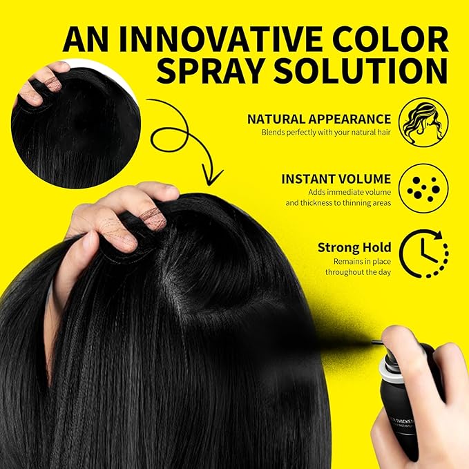 Sevich Hair Fiber Spray - Instant Hair Thickening Powder for Men & Women, Hair Building Fibers for Thinning Hair, Root Touch Up Hair Color, Waterproof, Sweatproof, Natural Look,80ml Black