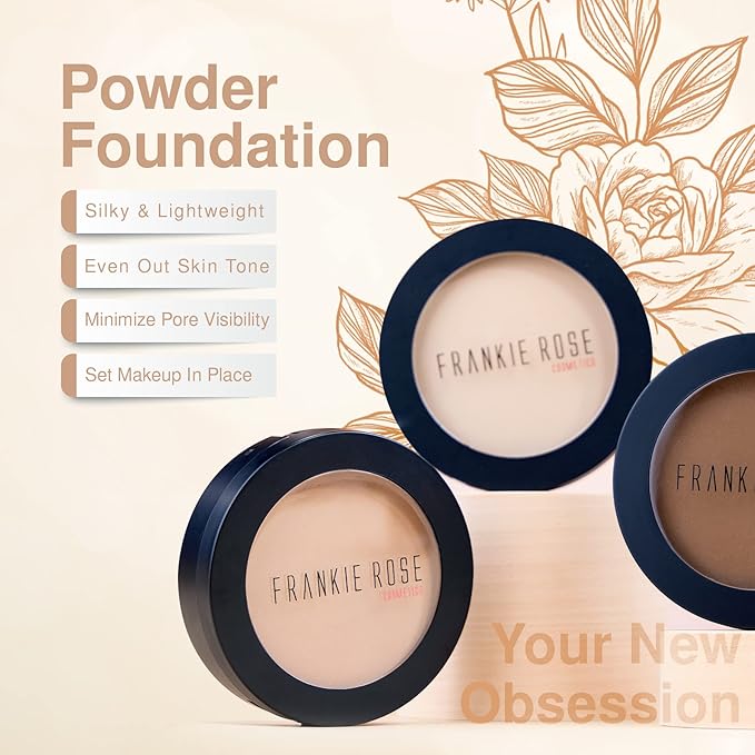 Frankie Rose Cosmetics Powder Foundation – Full Coverage Face Powder For Pores & Imperfections, Evens Out Skin Tone & Shine-Control | 58 Grams (Buff)