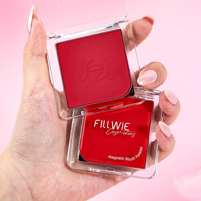 Blush Palette Duo – Cream & Powder Blush Set in Classic Red, Long-Wearing & Moisturizing, Easy to Blend, Radiant Coverage for Cheeks, Eyes & Lips, Magnetic Palette Compatible (2Pack,Merlot Mood)