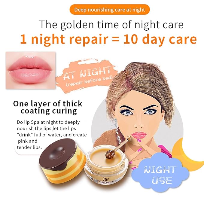4 PCS Bee Lip Balm Honey Pot,Strawberry&Watermelon&Honey&Apple Lime Lip Mask Overnight Hydrating Prevention Dry and Cracked Lip Scrubs Exfoliator Lip Care, Lip Sleeping Mask Reduces Lip Lines