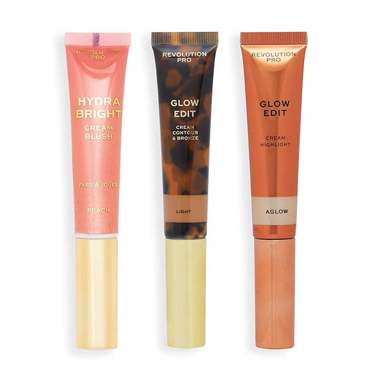 Cream Face Wand Trio, Cream Contour, Blush & Highlighter Makeup Set, Vegan & Cruelty Free, Light, 1 x 12 ml, 2 x 15 ml