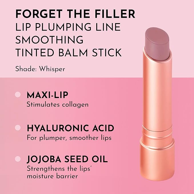 Lawless Forget the Filler Lip Plumping Line Smoothing Tinted Balm - Whisper - Premium Tinted Lip Balm with Natural Ingredients to Plump and Smooth Lips for a Firmer, Fuller Look - 0.09 oz