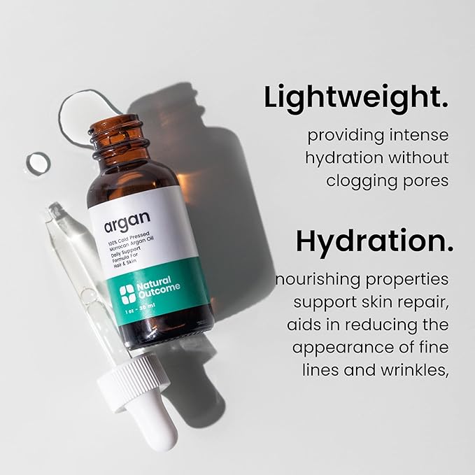 Argan Oil 100% Pure Moroccan Cold-Pressed Face, Body and Hair Lightweight Oil for Moisturizing, Hydrating & Skin Nourishment, 1 oz