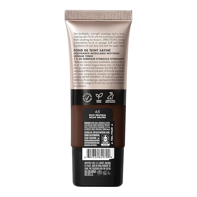 e.l.f. Soft Glam Foundation, Medium Coverage, Long-Lasting & Buildable Foundation For A Smooth, Satin Finish, Vegan & Cruelty-Free, 65 Rich Neutral