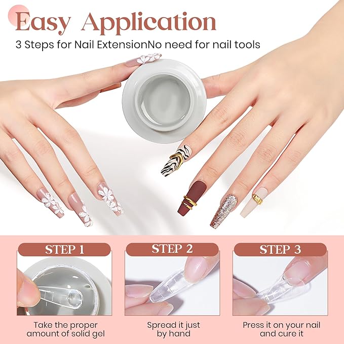 MIZHSE Clear Solid Builder Gel For Nails, 30g Non-Sticky Nail Extension Hard Builder Gel, Nail Strengthen 3D Sculpting Nail Art for Carving Modeling Soak Off Manicure Home