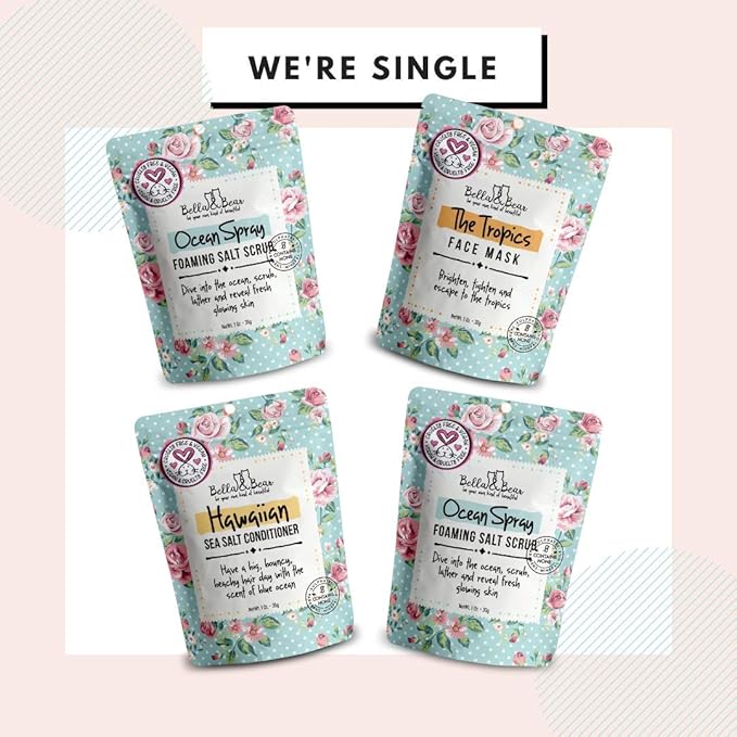 Bella & Bear Tropical Travel Pack, Self Care Kit, Includes Cruelty Free Shampoo, Conditioner, Body Scrub, Face Mask,1oz, Pack of 4