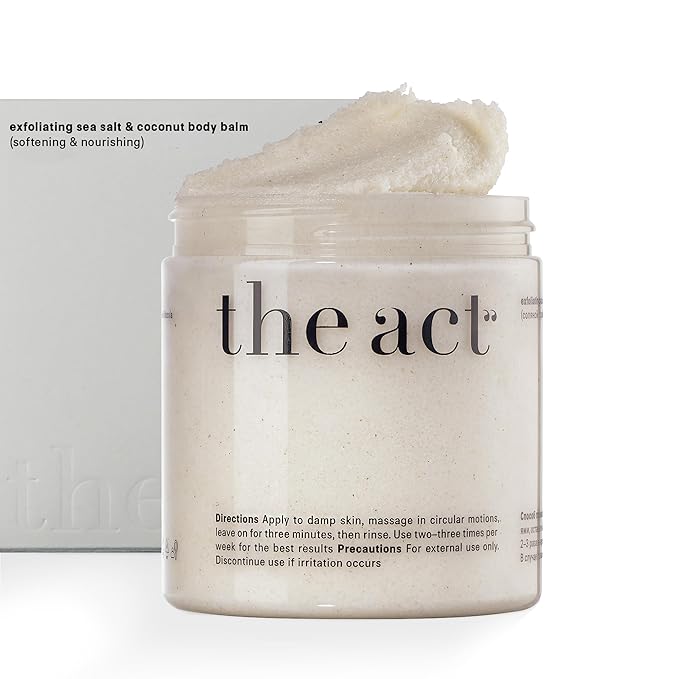 Exfoliating Body Scrub with Sea Salt & Coconut - Nourishing Restores Cleanser Body Balm - Home Spa Care, Vegan, Organic (10.58 Oz, Coconut)