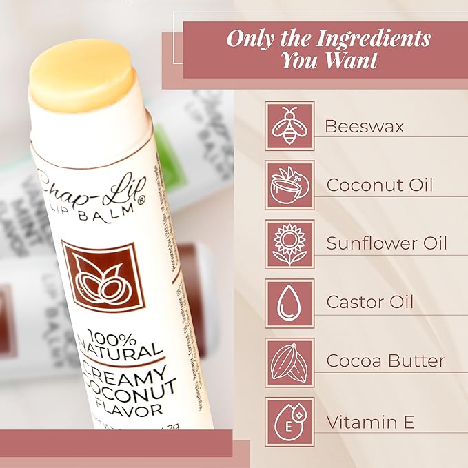 100% Natural Lip Balm Set, Hydrating and Moisturizing Beeswax Natural Flavor Assortment, Lip Moisturizer for Dry Lips, Cocoa Butter, Petroleum Free, 8 Count, 2 Pack