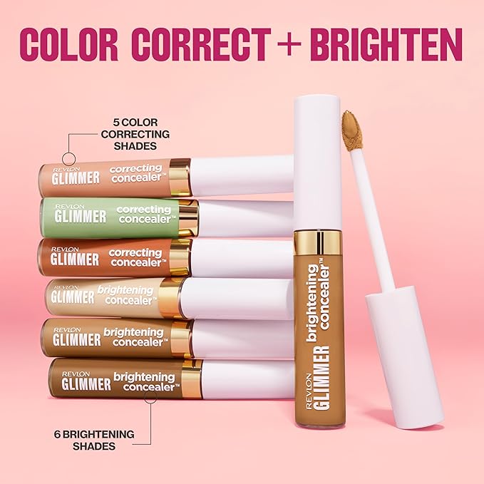 Revlon Glimmer Brightening Concealer, Liquid Under Eye Makeup, Made with Caffeine, Vitamin C, & Stevioside, 145, 0.3 fl oz