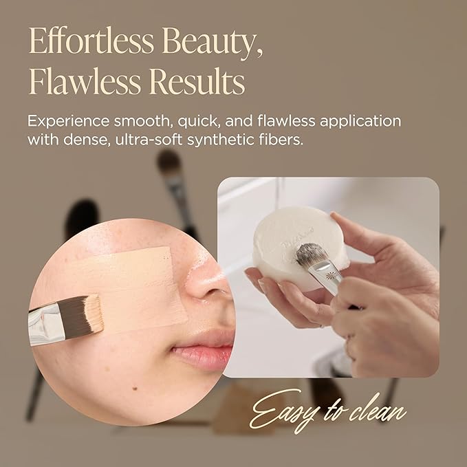 Piccasso 163 Foundation Brush – Dense Makeup Brush for Liquid & Cream Foundation, Soft Synthetic Bristles for Flawless Coverage and Face Makeup, Professional Korean Beauty Tool for Daily