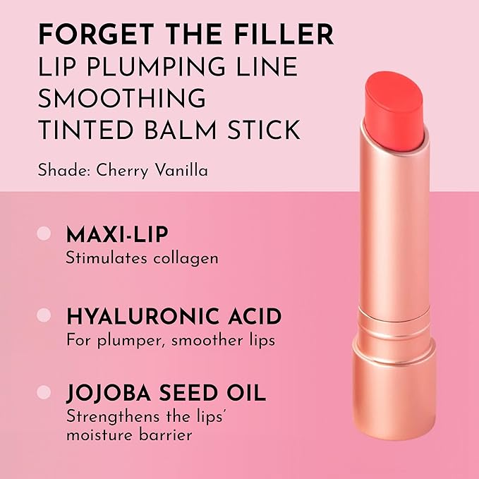LAWLESS Forget the Filler Lip Plumping Line Smoothing Tinted Balm - Cherry Vanilla - Premium Tinted Lip Balm with Natural Ingredients to Plump and Smooth Lips for a Firmer, Fuller Look - 0.09 oz