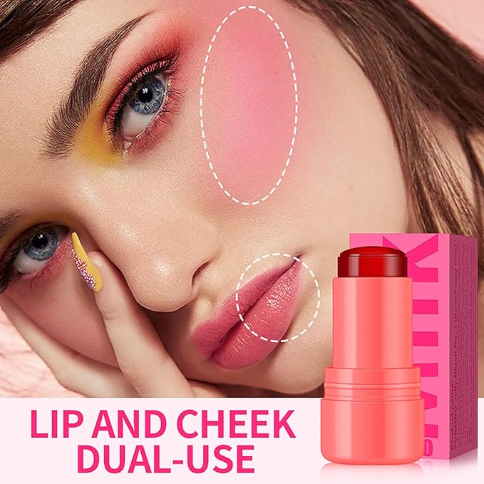 Cooling Water Jelly Tint Blush Makeup Blush Stick 3-in-1 Lip and Cheek Tint Stain Jelly Blush Multi-use Clear Glossy Gel Blush,0.18 Oz (4 Colors, 0.18 Oz)