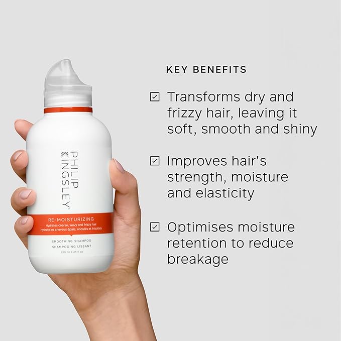 PHILIP KINGSLEY | Re-Moisturizing Smoothing Shampoo | For Curly, Frizzy, Wavy, Dry, Coarse Hair Types | Hydrating Shampoo that Re-Moisturizes and Smooths Hair | 8.4oz