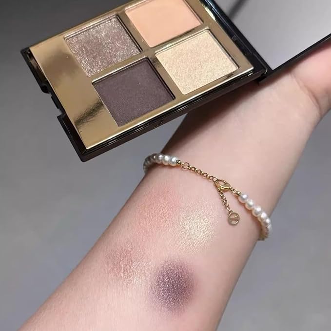 Erinde 4 Colors Eyeshadow Palette Eye Shadow Makeup, Matte Shimmer Metallic Peach Champagne Dark Brown Nude Neutral Eyeshadow, Long Wearing, Velvety Pigmented Blendable, Quad Eye Shadow Palette, 02