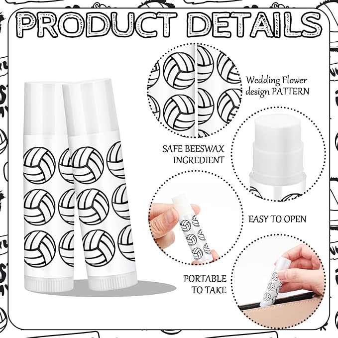 24 Pcs Volleyball Lip Balm Volleyball Team Gifts Volleyball Party Favors Volleyball Lip Balm Gift for Volleyball Team Volleyball Party Guest Supplies (White)