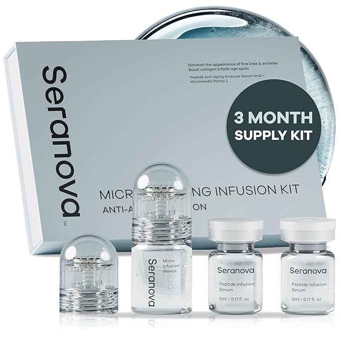 Seranova - Micro Infusion for Skin Care – with Collagen Peptides & Hyaluronic Acid, Face Serum and Stamp 0.05mm - 3 Month Supply