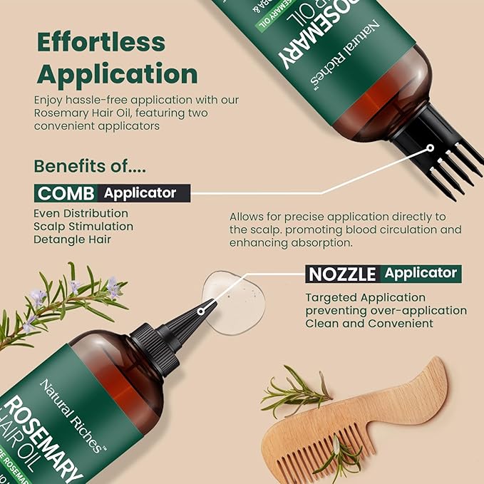 Natural Riches 100% Pure Premium Rosemary Oil For Hair Growth Infused With Biotin & Vitamin E Jojoba & Castor Oil Hair Strengthening Treatment | Nourishing & Volumizing | Non GMO Verified 8 Fl oz.