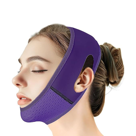 Reusable V Line Lifting Mask with Chin Strap, V Shaped Face Mask for Sagging, Jaw Exerciser (Dark Purple)