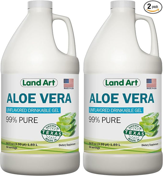 Organic Aloe Vera Drinkable Gel for Heartburn & Acid Reflux Relief - 99.7% Pure - Cold-Processed - Improves Digestive Health - Soothing and Natural - Vegan & Gluten-Free - 64 fl oz (Pack of 2)