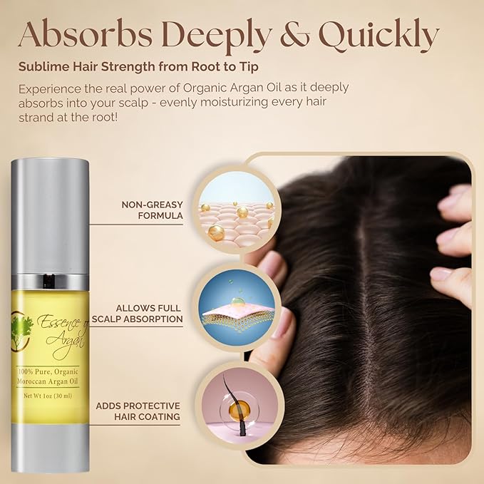 Essence Of Argan 100% Pure Moroccan Organic Argan Oil - Natural EcoCert Oil that Nourishes, Conditions and Moisturizes Your Skin, Hair and Nails (30ml/1oz)