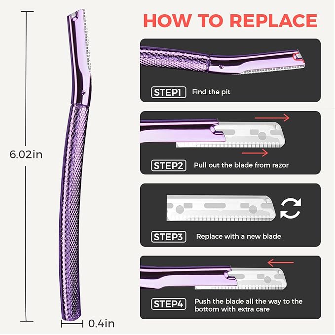 ZOMCHI Eyebrow Razor, Face Razors for Women&Men, Eyebrow Trimmer Shaper with Precision Cover, Facial Shaver with 6 Blades (Purple)