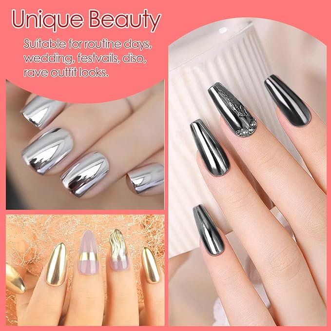 Allstarry Chrome Nail Powder 4 Colors Metallic Mirror Effect Powder Manicure Chrome Pigment Magic Glitter Dust Kit for Gel Polish Nail Art Decoration with 4 Sponge Sticks - Ruby Sapphire Series