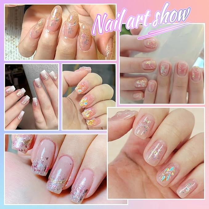 Laza Colorful Moonlight Chameleon Flakes Nail Glitter Irregular Opal Nail Foil Flakes Chunky Confetti Color-Shift Sequins Iridescent Fairy Dust for Mermaid Nails Design, Nail Decorations for Nail Art