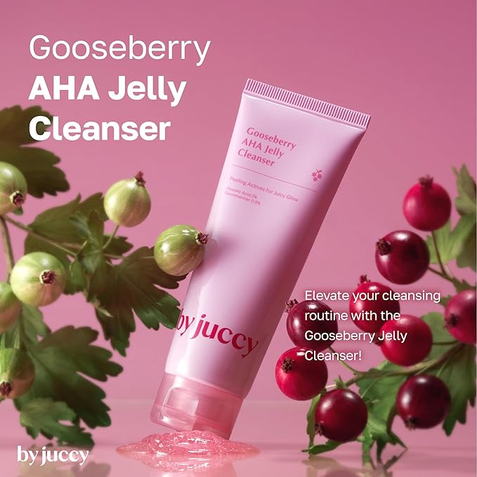 By Juccy Gooseberry AHA Jelly Cleanser | Gentle & Hydrating | Low PH | Glycolic Acid, Indian Gooseberry, Sea Buckthorn | Exfoliates Dead Skin CellsㅣKorean Face Wash | Korean Skin Care | 4.05 Fl.oz