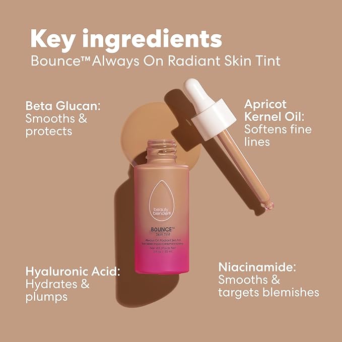 Beautyblender 12-Hour Always on Radiant Skin Tint, Breathable Serum Foundation Stays Put for All Day Long Wear, Infused with Hyaluronic Acid & Niacinamide, Tan 1