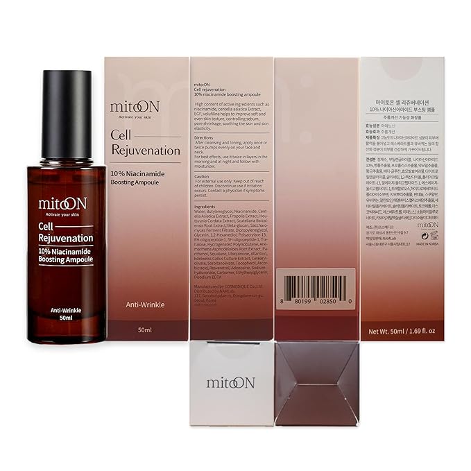 Mito-on Cell Rejuvenation Anti-Aging Serum, 50ml / 1.69 fl.oz –10% Niacinamide, Vitamin B3 and Antioxidants, Centella + EGF for Anti-Aging, Wrinkle Reduction, Pore minimization, Korean Skin Care