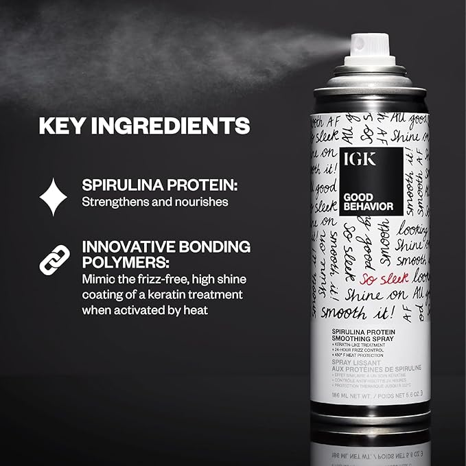 IGK GOOD BEHAVIOR Smoothing Frizz Fighters Set | 4-in-1 Prep Spray + Spirulina Protein Smoothing Spray | Frizz Control + Heat Protectant | Vegan + Cruelty Free