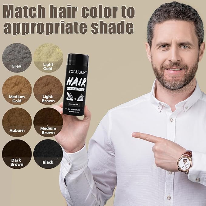 VOLLUCK Hair Fibers for Thinning Hair, Instant Coverage Hair Building Fibers for Women and men, Natural Hair Powder for Conceal Hair Loss 28 g (Dark Brown)