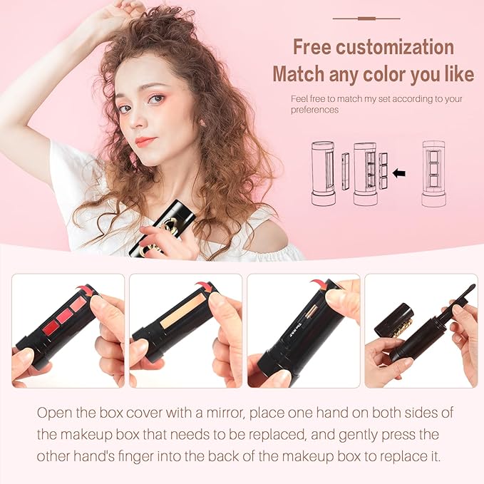 Portable Professional Makeup Kit,Mini Professional Makeup Kit Eyeshadow Palette Lip Gloss Concealer,Lipstick shape and size,7 Color